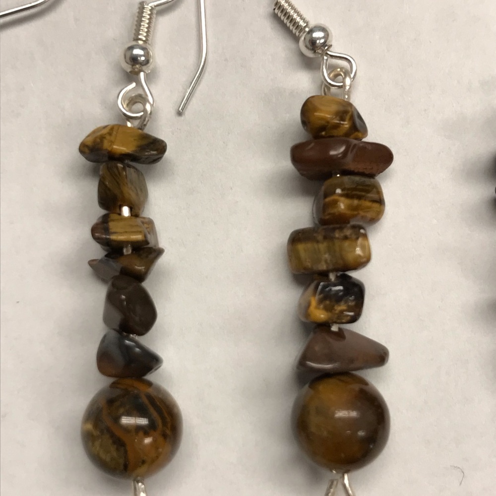 Tigers eye dangle earrings 2” Stacked chip bead earrings gift for her handmade